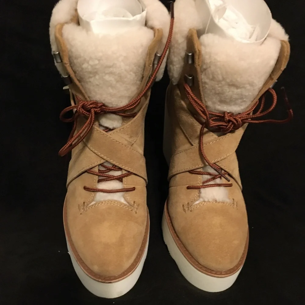 Coach Kenna Camel Wedge Booties 7.5